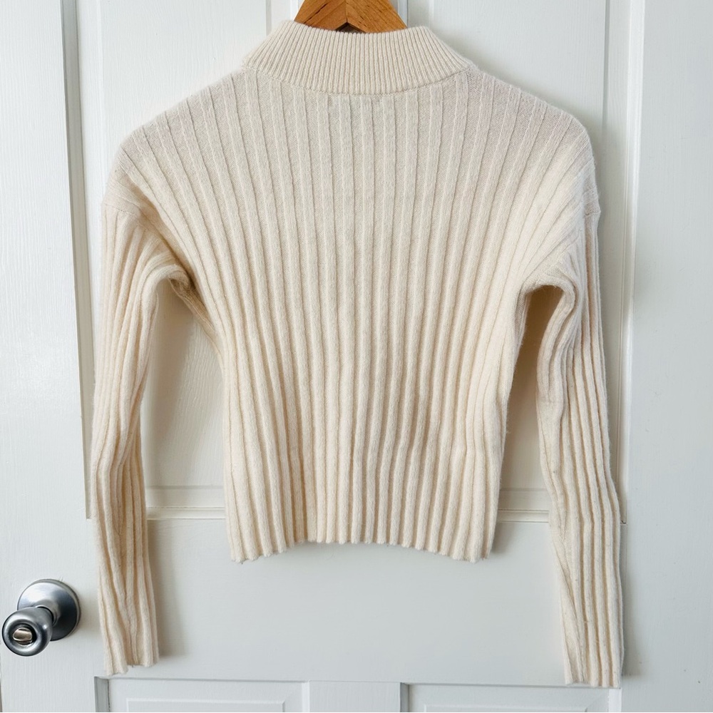 Madewell Cream Ribbed Mock Neck Crop Pullover Sweater Wool Blend Size XS - Picture 3 of 8